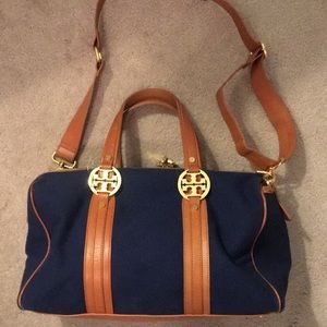 Authentic navy/brown/gold Tory Burch tote bag!